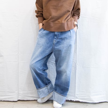 手描きカジュアルパンツ L 高身長 接触冷感ストレッチきれいめワイドパンツ（薄手素材）丈