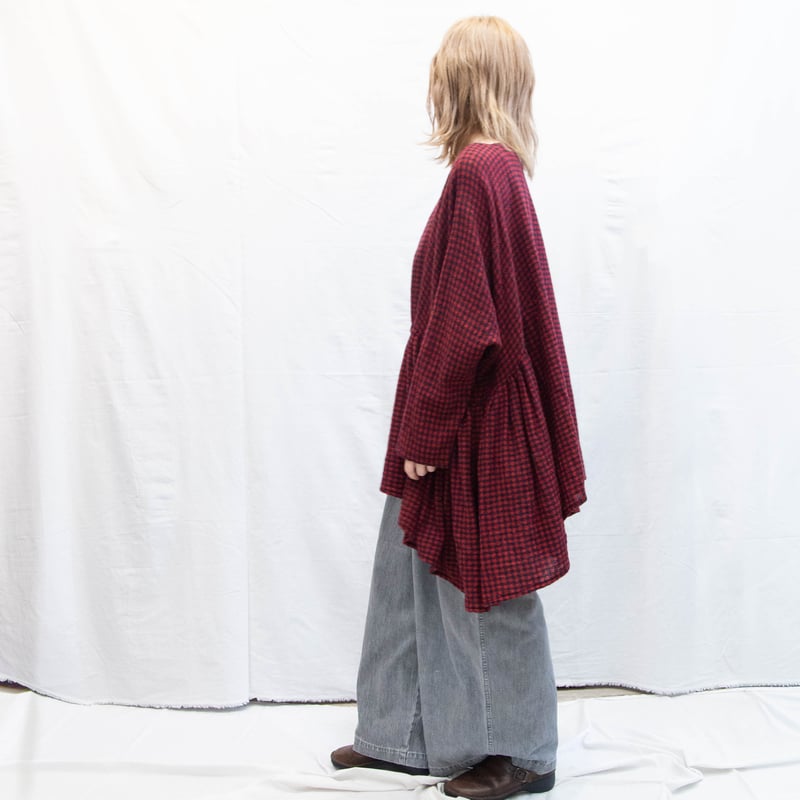 g)グラム g_656 ウールガーゼチェックギャザーリボンブラウス | casual