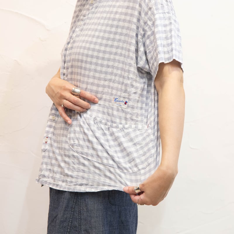 快晴堂（かいせいどう）51S-46 ゆらぎギンガムチェック 半袖スタンド背