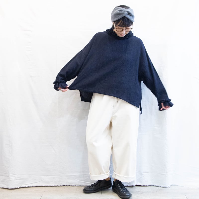 g)グラム g_652 ウールガーゼネックフリルブラウスプルオーバー