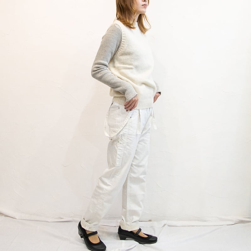 50s60sホワイトコットンワークパンツ サスペンダー用バックル付き コットンリネンカルゼサスペンダーバックルパンツ | ジョンブル