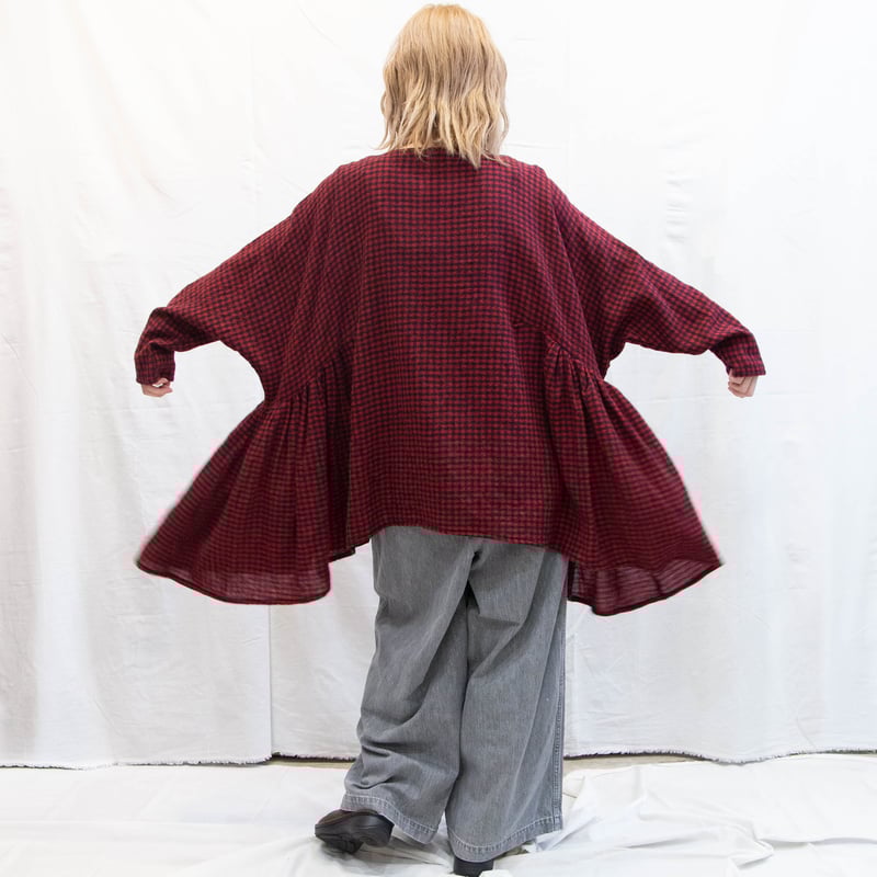 g)グラム g_656 ウールガーゼチェックギャザーリボンブラウス | casual