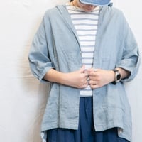 快晴堂（かいせいどう）62S-34  初秋まで着られるリネン　６分袖ギャザーシャツ