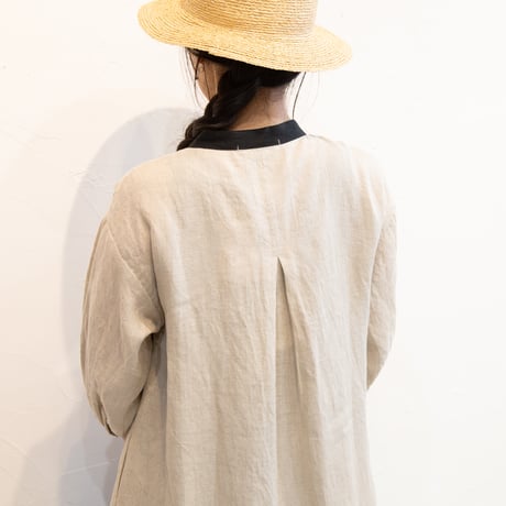 nous vendent houreux (ヌーランドオロー）824121 60リネンバイカラーバンドカラーワンピース