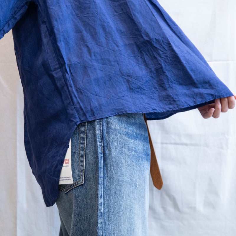 新品未使用 リネンインディゴフリルシャツ ソワ soi-e（ソワ）811449 ハイブリッドインディゴ 1/60リネン