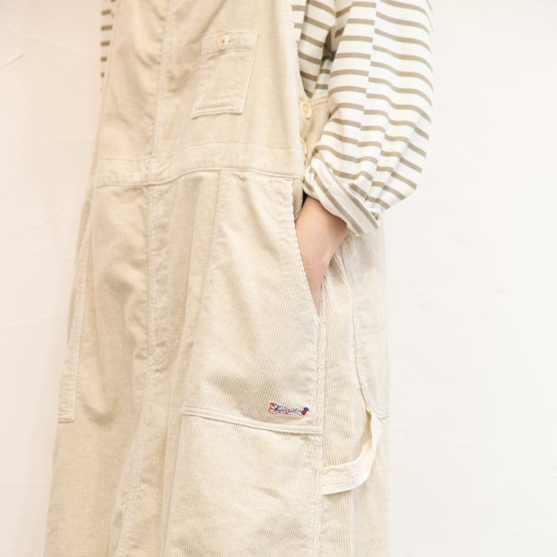 美品】快晴堂TOPベージュのコール天オーバーオールスカートサイズ2