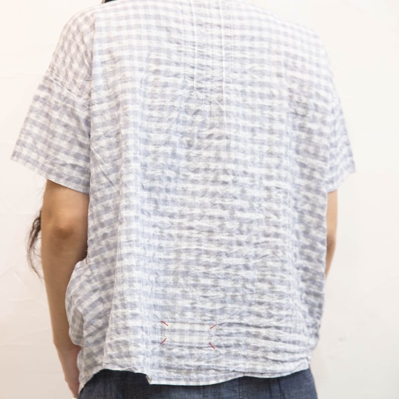 快晴堂（かいせいどう）51S-46 ゆらぎギンガムチェック 半袖スタンド背