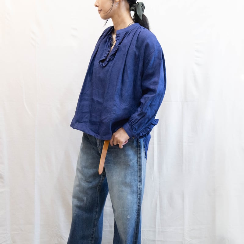 新品未使用 リネンインディゴフリルシャツ ソワ 新品未使用 リネンインディゴフリルシャツ ソワ 新品未使用 リネン