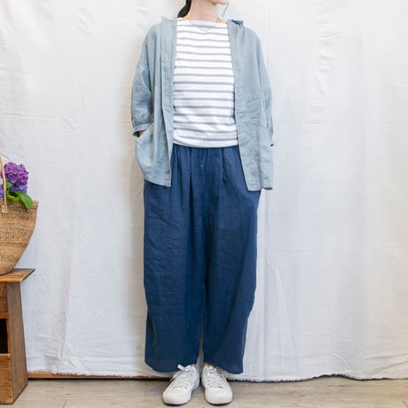 快晴堂（かいせいどう）62S-34  初秋まで着られるリネン　６分袖ギャザーシャツ
