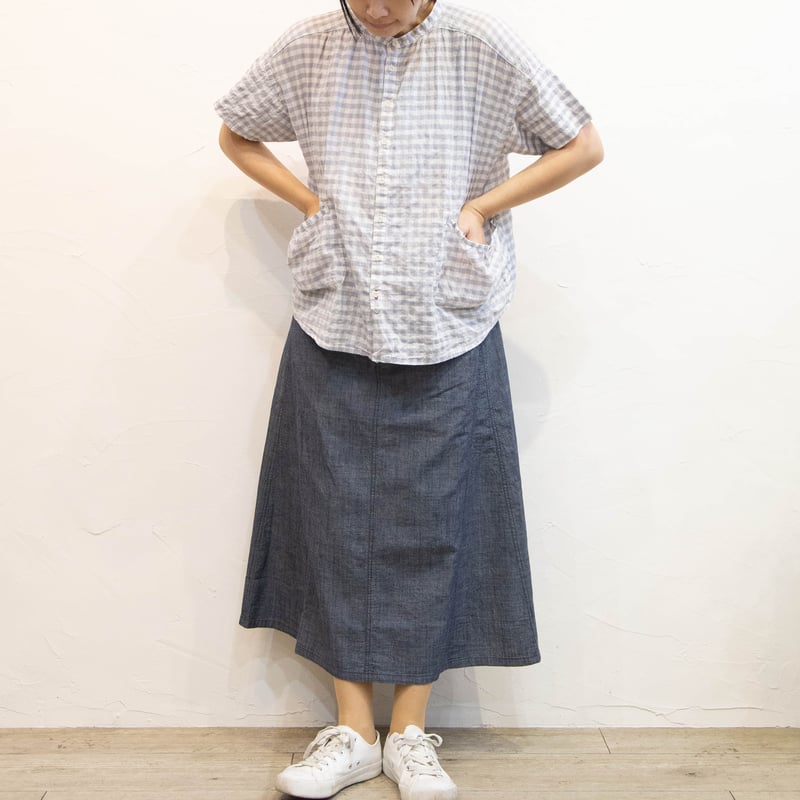 快晴堂（かいせいどう）51S-46 ゆらぎギンガムチェック 半袖スタンド背