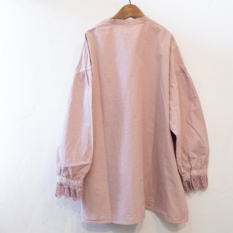 美品未使用クリステンセン★COTTON LONG バンドカラーシャツ✳︎ピンク ジェラートピケ gelato pique 【HOLIDAY】パイピングサテンロング