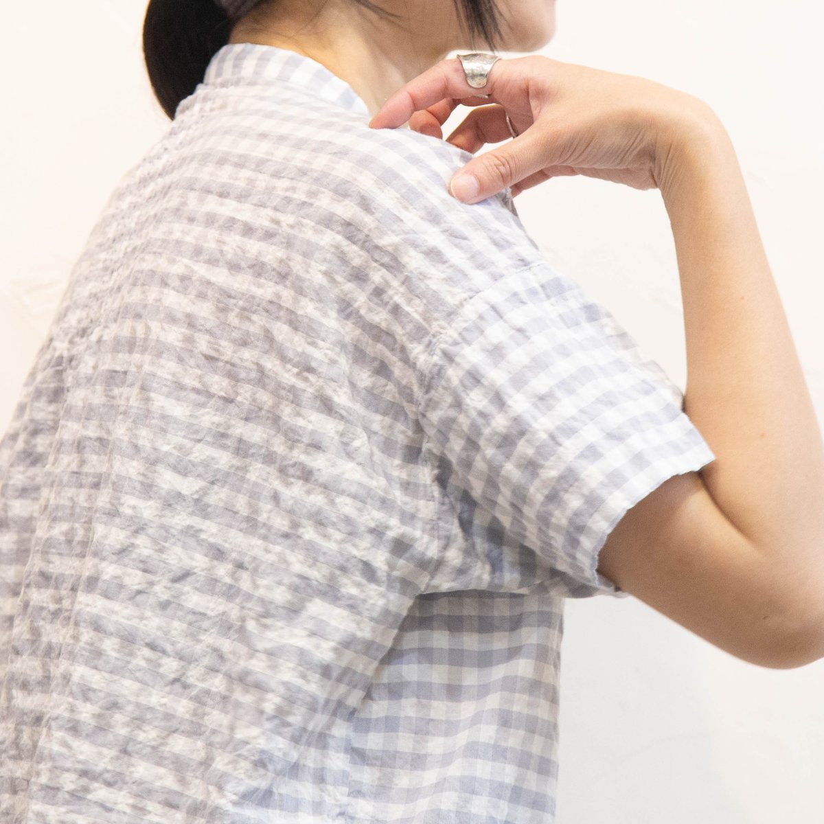 快晴堂（かいせいどう）51S-46 ゆらぎギンガムチェック 半袖スタンド背