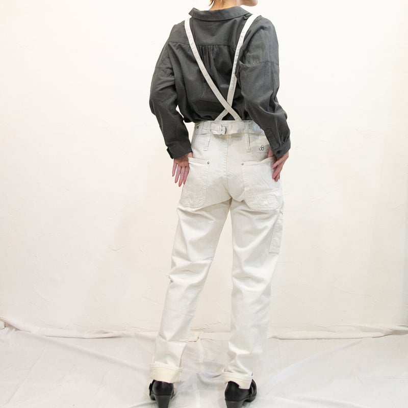 50s60sホワイトコットンワークパンツ サスペンダー用バックル付き 50s60sホワイトコットンワークパンツ サスペンダー用バックル