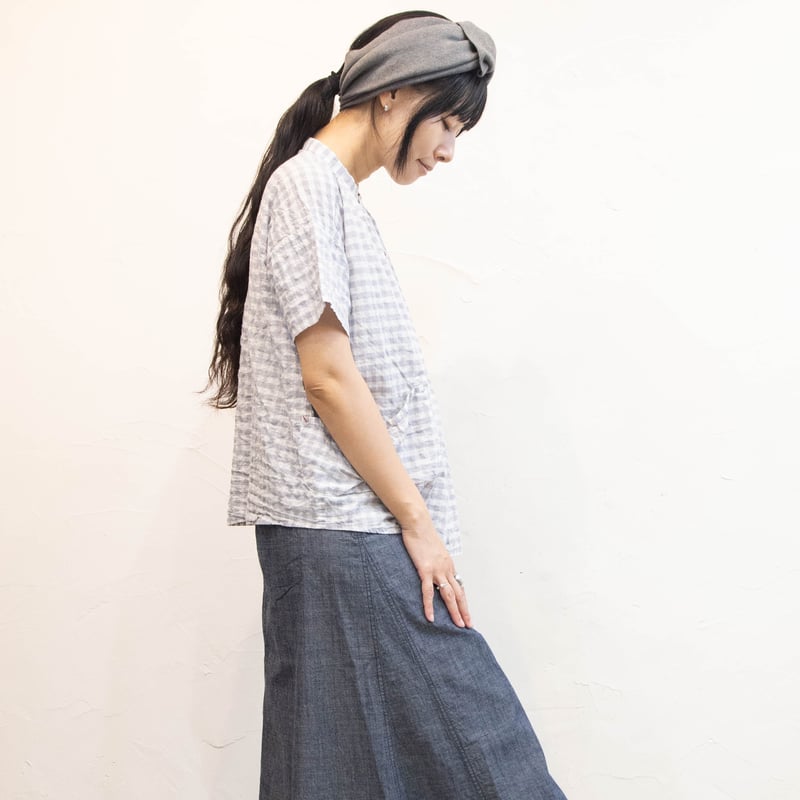 快晴堂（かいせいどう）51S-46 ゆらぎギンガムチェック 半袖スタンド背