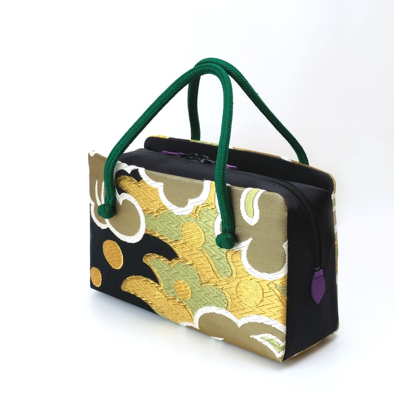 京都 井澤屋 正絹 縮緬 利休バッグ 宝尽し 灰紫ブラウン 美品 G-2306】京都衿秀 利休バッグ 黒色 宝尽くし文 - 銀座きもの青木