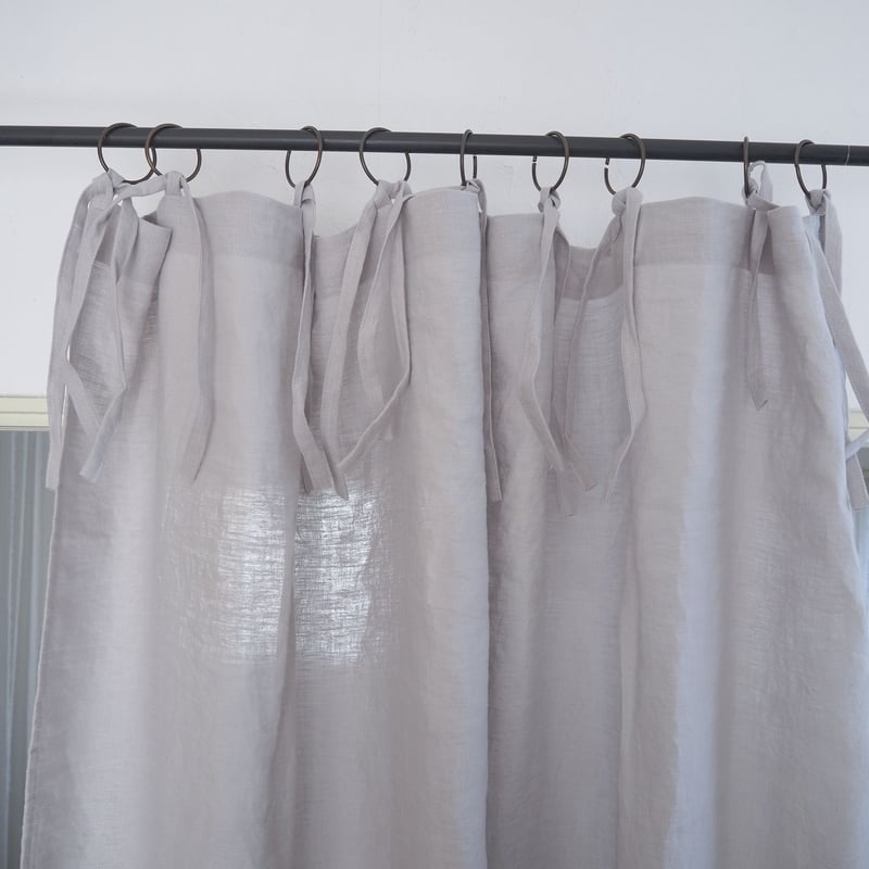 リネンカーテン リボン ライトグレー（W135cm×H193cm） | France Quil