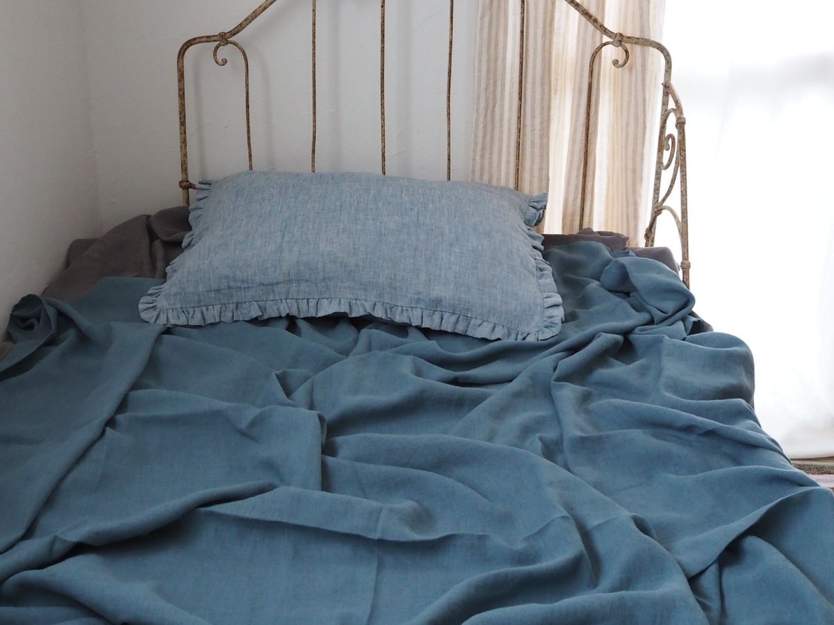 リネンシーツ グレーブルー 206㎝×259㎝ | France Quilt & Brocan
