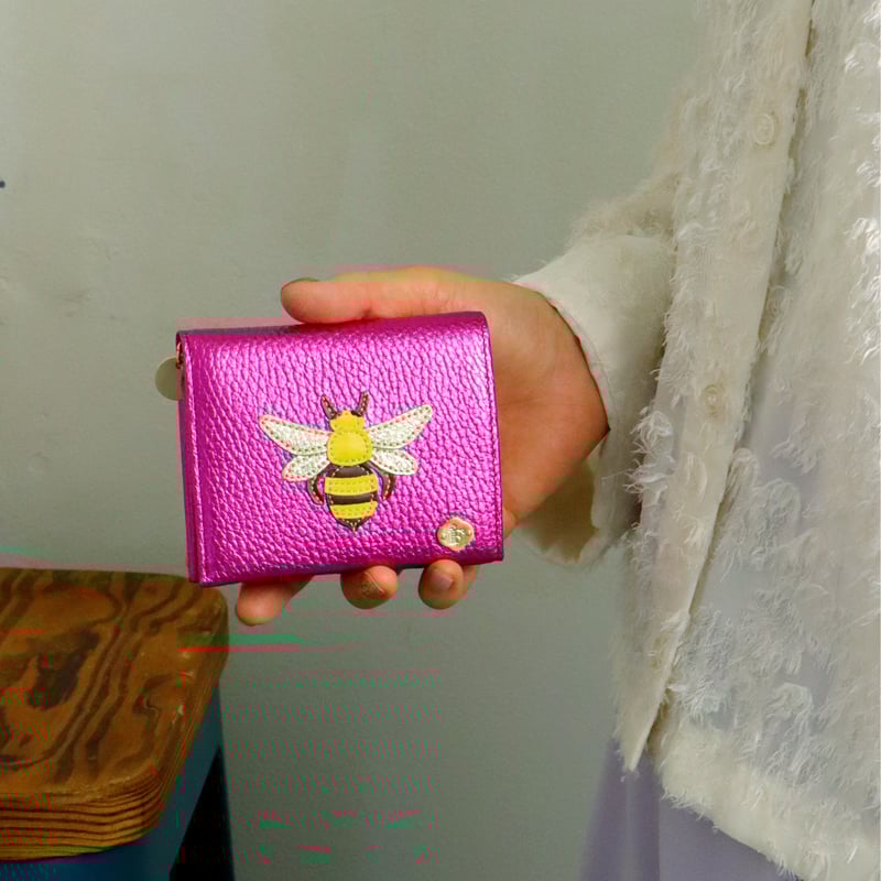 蜂 / 2つ折りミニウォレット /ピンク箔｜アップリケ財布 FIORAIA