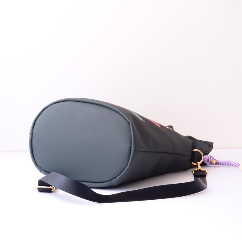 NYLON 巾着 2WAY shoulder bag / D.GRAY 小さい花 | F