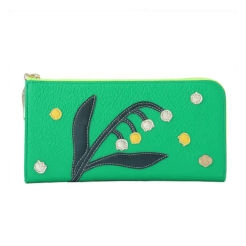 FIORAIA財布 スズラン / green スズラン / ミドルファスナーウォレット/ 各色 ｜アップリケ財布