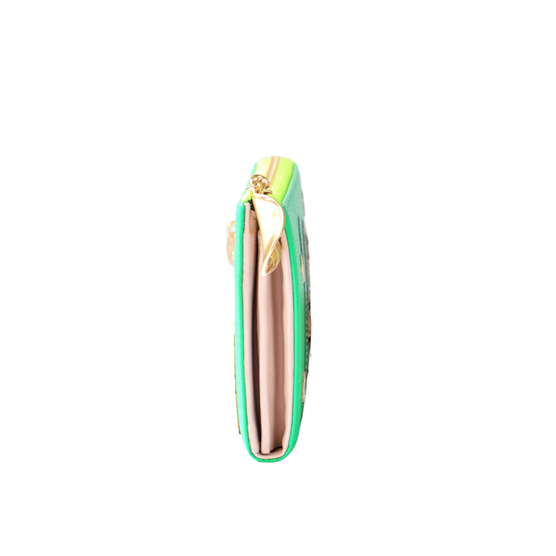 スズラン / ロングファスナーウォレット/ グリーン ｜アップリケ財布