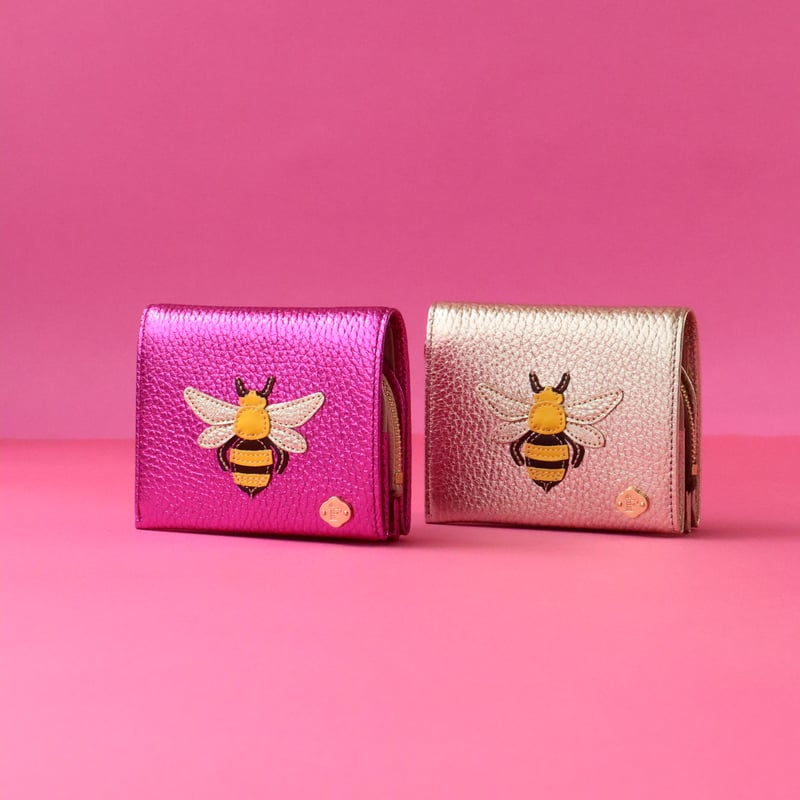 蜂 / 2つ折りミニウォレット /ピンク箔｜アップリケ財布 FIORAIA