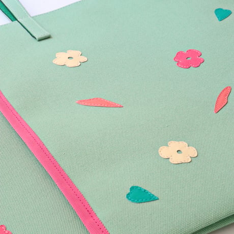 帆布  tote bag  /  GREEN 小さい花