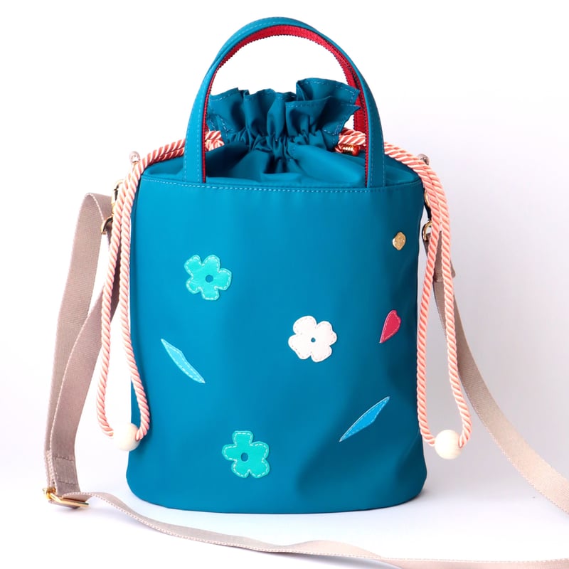 ナイロン巾着 2WAY ショルダーバッグ / Blue / 小花 | FIORAIA