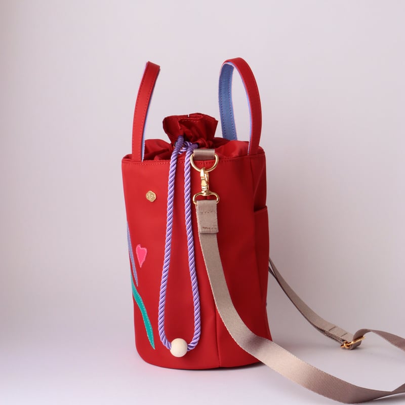 ナイロン巾着 2WAY ショルダーバッグ / Red / チューリップ