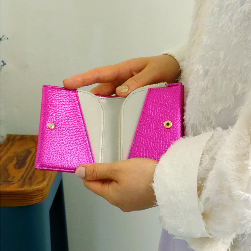 蜂 / 2つ折りミニウォレット /ピンク箔｜アップリケ財布 FIORAIA