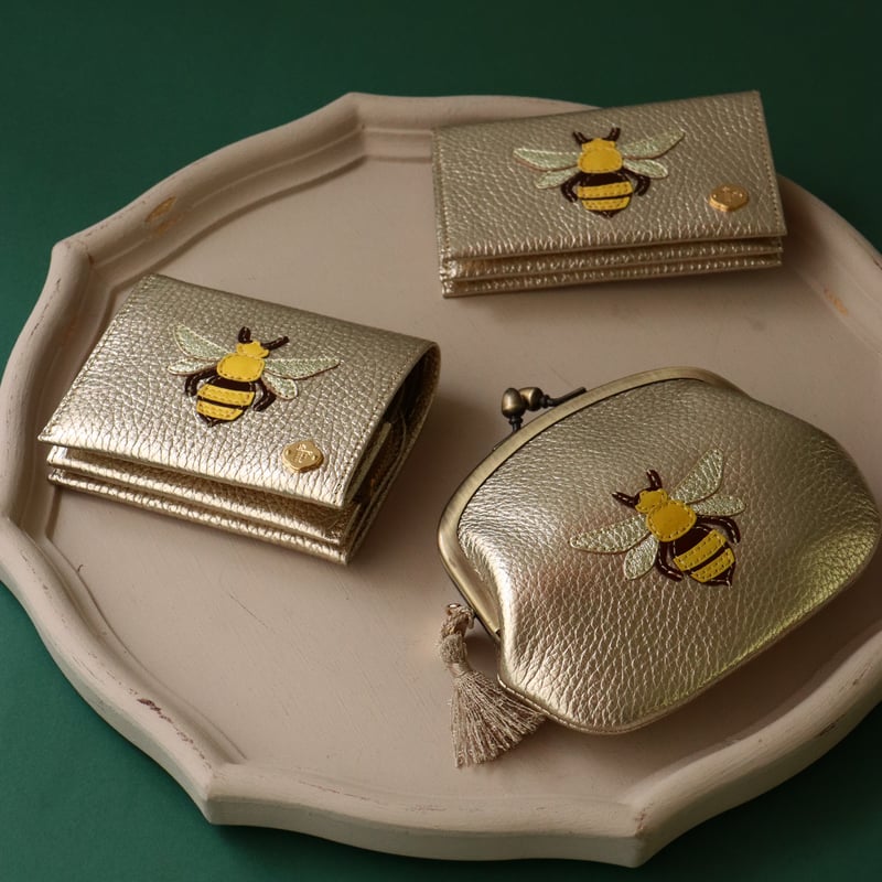 蜂 / 2つ折りミニウォレット/ゴールド ｜アップリケ財布
