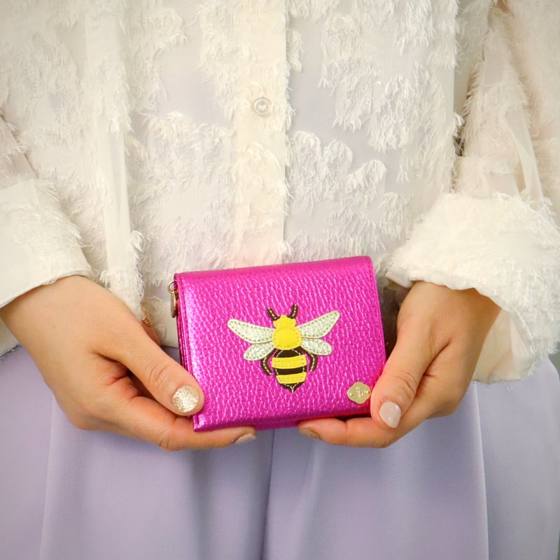 蜂 / 2つ折りミニウォレット /ピンク箔｜アップリケ財布 FIORAIA