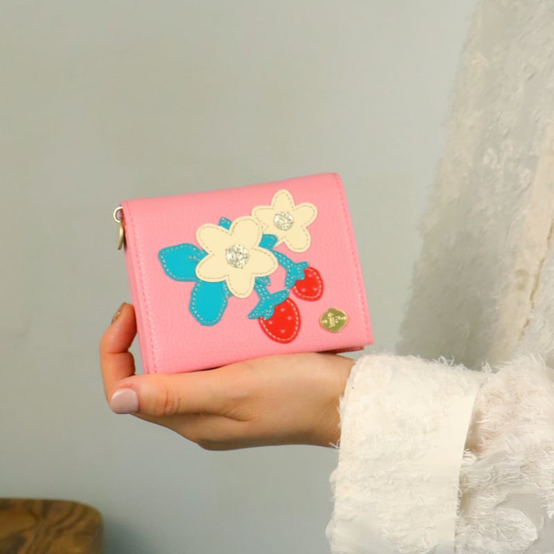イチゴ / 2つ折りミニウォレット/ 各色｜アップリケ財布 FIORAIA