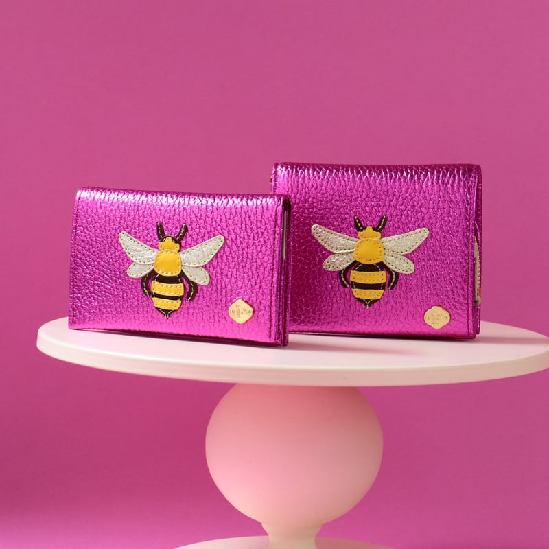 蜂 / 2つ折りミニウォレット /ピンク箔｜アップリケ財布 FIORAIA