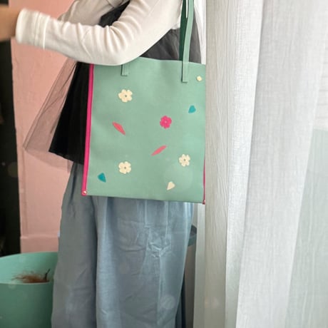 帆布  tote bag  /  GREEN 小さい花