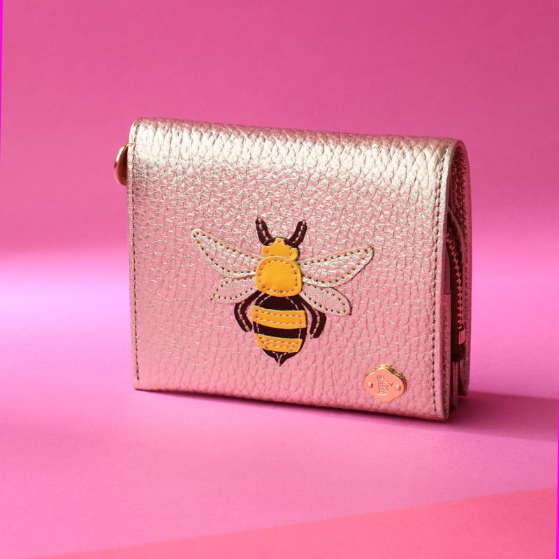 蜂 / 2つ折りミニウォレット/ゴールド ｜アップリケ財布 FIORAIA
