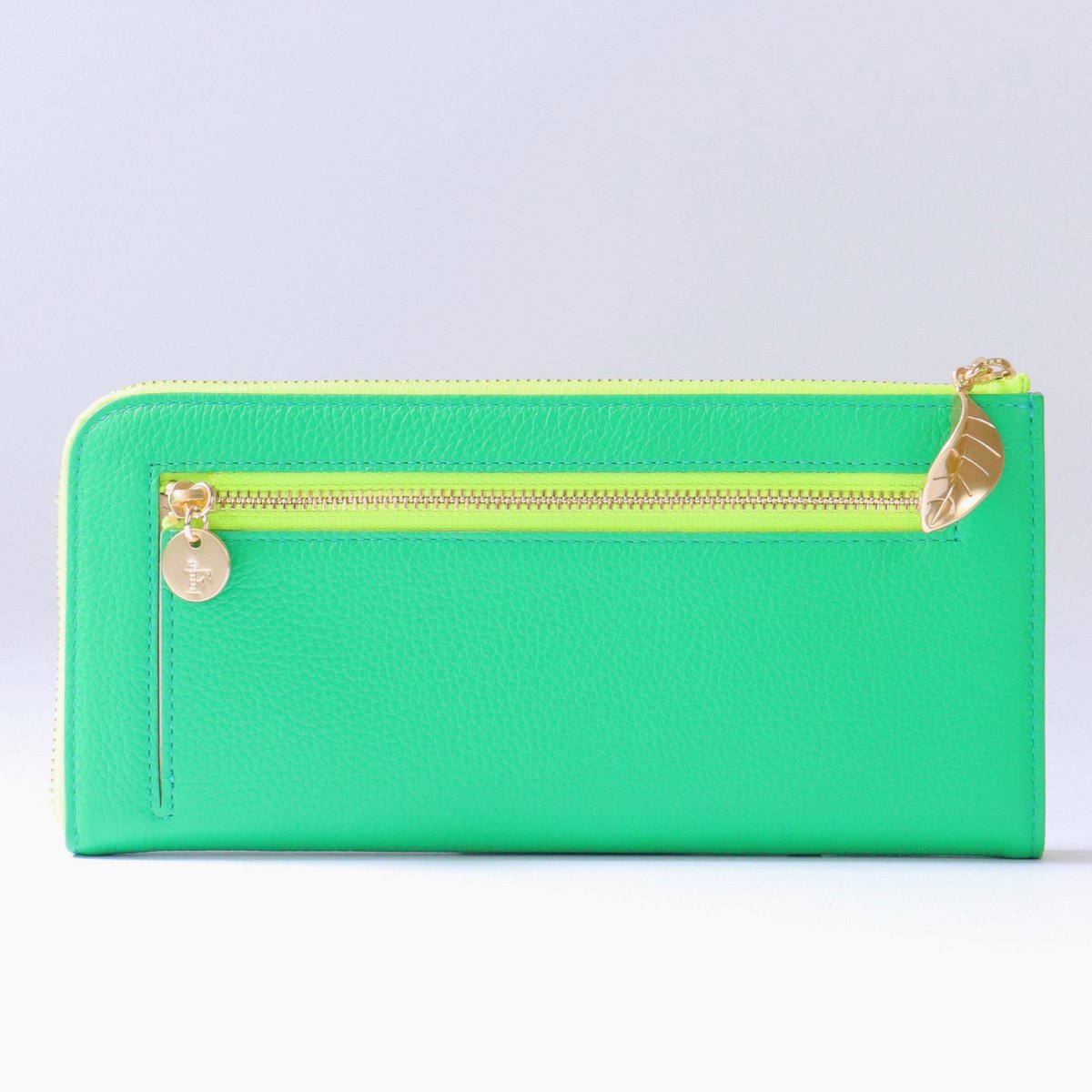 スズラン / ロングファスナーウォレット/ グリーン ｜アップリケ財布