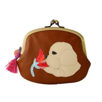 「花薫る犬と猫」がま口ウォレット  ビションフリーゼ/ ブラウン｜アップリケ財布 FIORAIAフィオライア