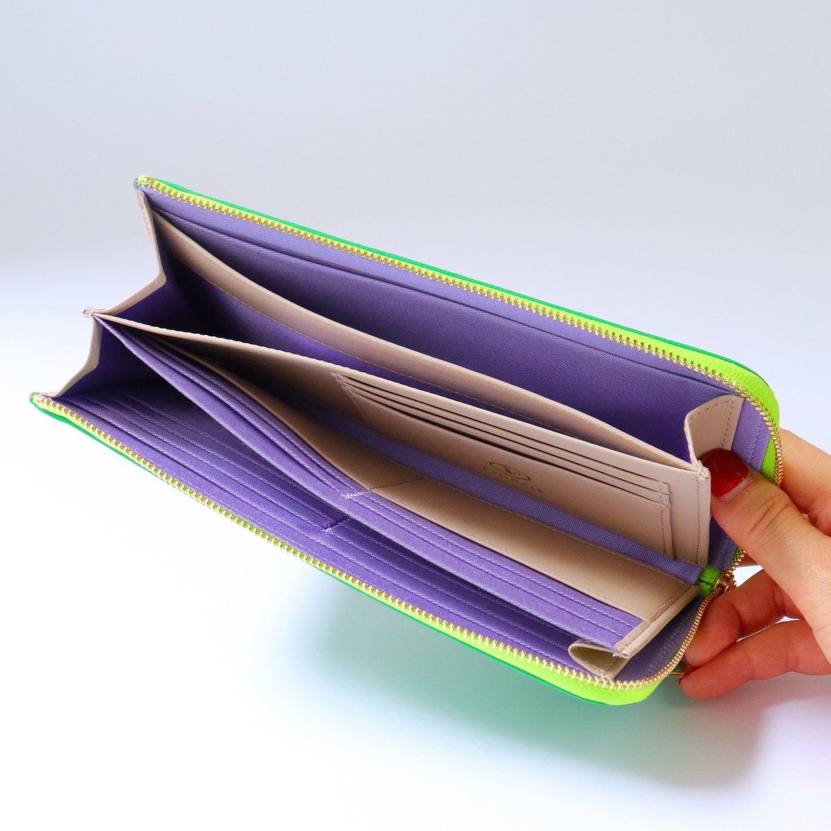 スズラン / ロングファスナーウォレット/ グリーン ｜アップリケ財布