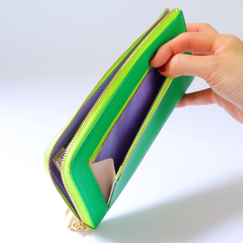 スズラン / ロングファスナーウォレット/ グリーン ｜アップリケ財布