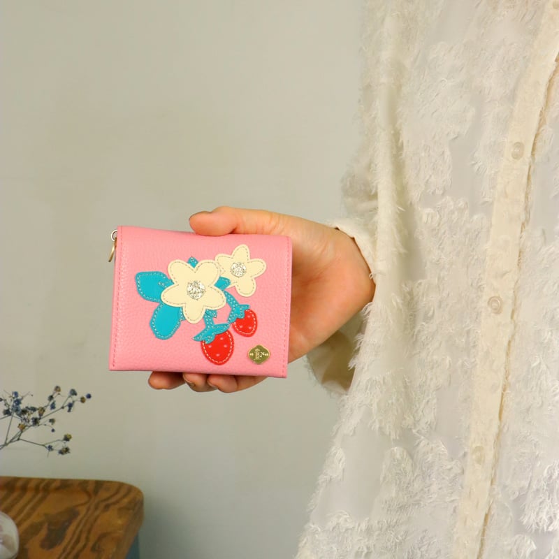 イチゴ / 2つ折りミニウォレット/ 各色｜アップリケ財布 FIORAIA