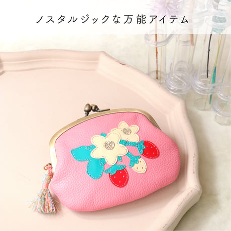 イチゴ /  がま口ウォレット /  各色｜アップリケ財布 FIORAIAフィオライア