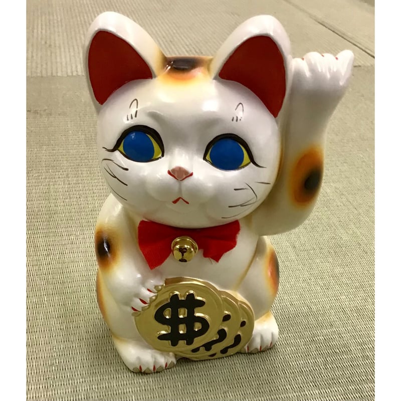 3/1迄限定値引✨特別製作『ドル　＄招き猫6号』青目　ドル持ち　在庫限り希少品 Add.Mate ペティオ | 青 トンボ玉首輪 にゃんごころ アドメイト 置物