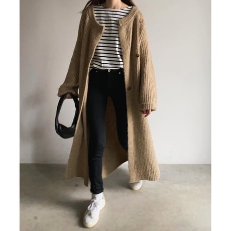 side button knit long  cardigan