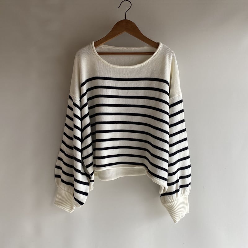 CFT. volume sleeve border knit/デニム（S） jersey stitch border knit tops | s t k .