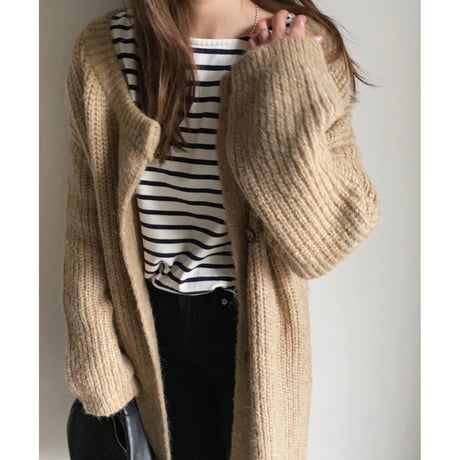side button knit long  cardigan