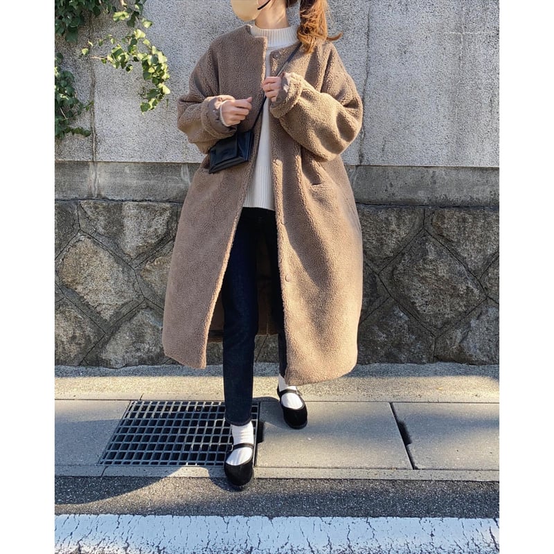 no collar boa long coat | s t k  