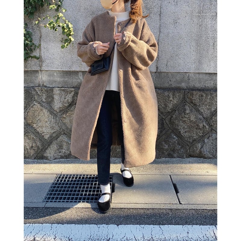 no collar boa long coat | s t k .