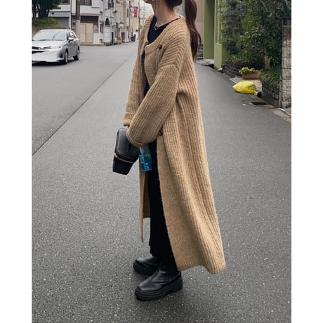 side button knit long  cardigan