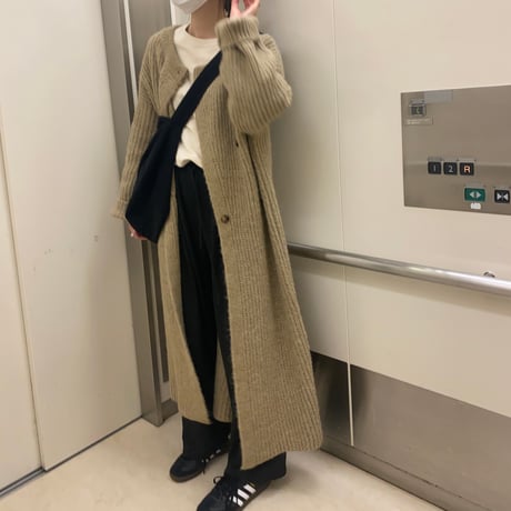 side button knit long  cardigan